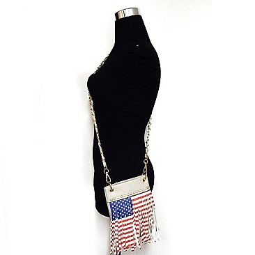 U.S Flag Rhinestone Fringed Cross Body- Messenger