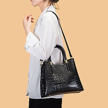 Croc Triple Compartment Satchel Bag