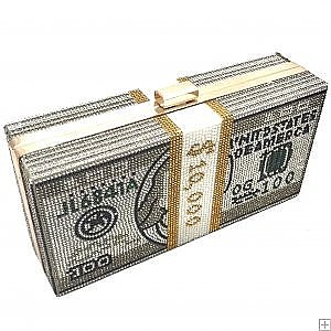 FASHION SPARKLE RHINESTONE CASH 10K MONEY PRINT DESIGN CLUTCH