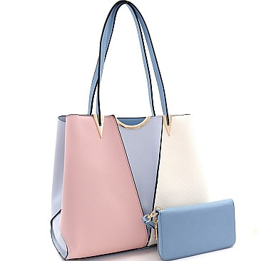 Stylish Color Block 3-Compartment Tote Wallet SET MH-DB800W