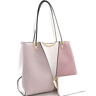 Stylish Color Block 3-Compartment Tote Wallet SET MH-DB800W