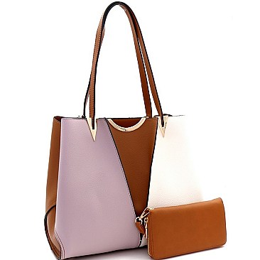 Stylish Color Block 3-Compartment Tote Wallet SET MH-DB800W