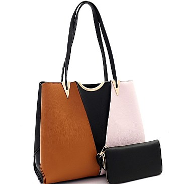 Stylish Color Block 3-Compartment Tote Wallet SET MH-DB800W