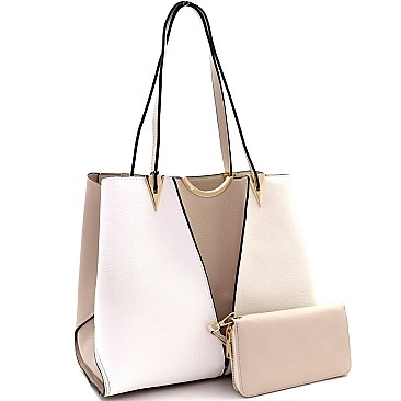 Stylish Color Block 3-Compartment Tote Wallet SET MH-DB800W
