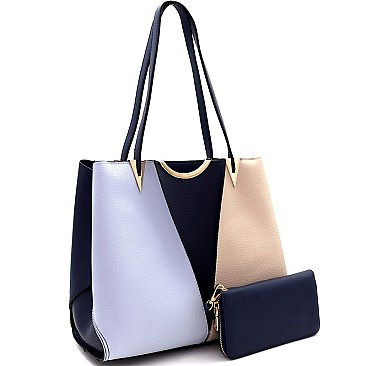 Stylish Color Block 3-Compartment Tote Wallet SET MH-DB800W