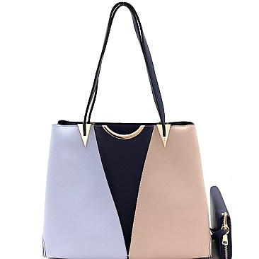 Stylish Color Block 3-Compartment Tote Wallet SET MH-DB800W