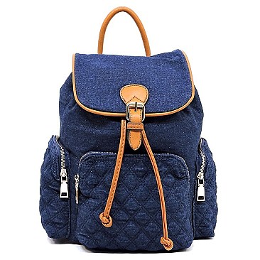 Quilted Denim Drawstring Backpack