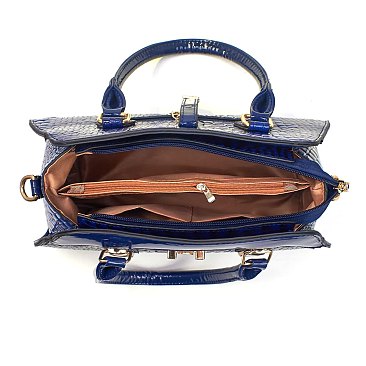2 in 1 Crocodile & Patent Satchel Pouch Set