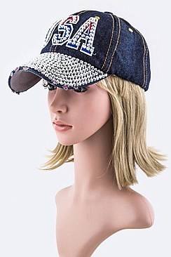 Crystal USA Embelished Fashion Denim Cap LA-EMH8417