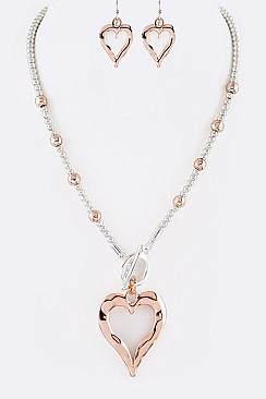 TWO TONE HEART PENDANT NECKLACE SET