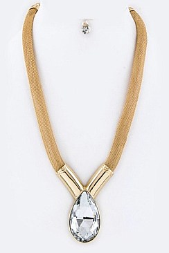 MESH CHAIN CRYSTAL TEARDROP NECKLACE SET