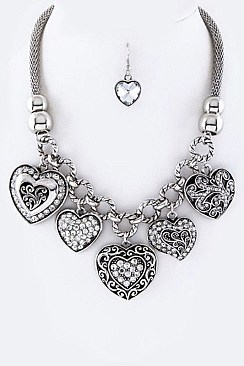 Chunky Multi Heart Charms Necklace Set