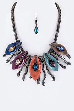 Abstract Crystal & Enamel Statement Necklace Set LA-YNE3231