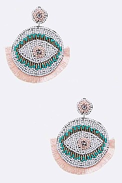 Stylish Beaded Round Eye Tassel Earrings