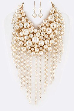 Mix Pearl Layer Head Turner Statement Necklace Set