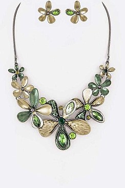 Crystal Flower Enamel Necklace Set