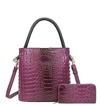 2 in 1 Quality Alligator Skin Satchel & Wallet Set