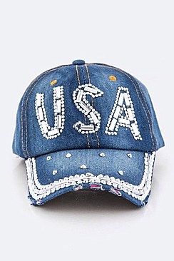 Crystal USA Embelished Denim Cap LA-EMH8414