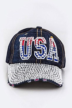 Crystal USA Embelished Fashion Denim Cap LA-EMH8417