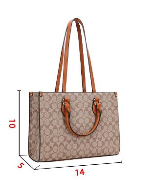 2-IN1 Oval Print Tote / Satchel W Wallet Set