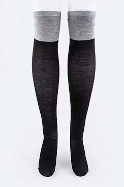 Pack of (6Pairs) 2Tone Knee High Fashion Boot Socks LA-WT146