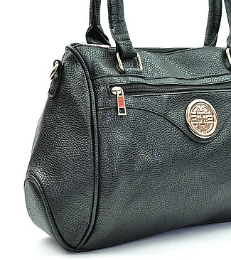 Metal Emblem Boston Satchel