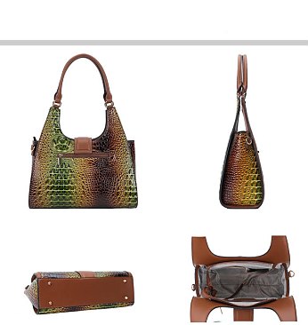 2- in-1 Embossed Tie/dye Croc Tote Set + Wallet