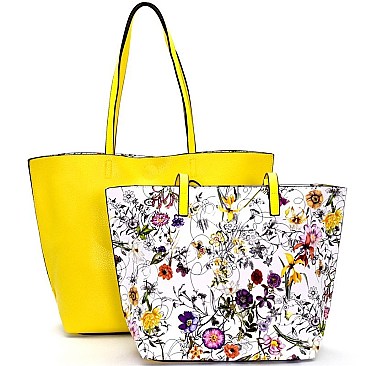 DF2048D-LP Flower Print Inner Bag 2 in 1 Twin Tote SET