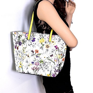 DF2048D-LP Flower Print Inner Bag 2 in 1 Twin Tote SET