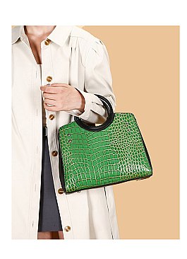 Crocodile Patent Circle Handle Satchel