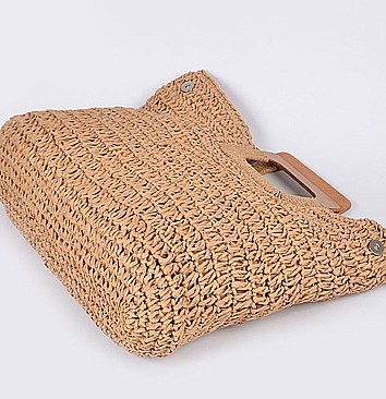 Wooden Handle Straw Summer Handag