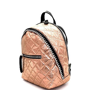 DH6522-LP Chain Accent Quilted Metallic Fashion Backpack