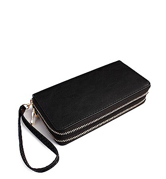 black double zippered wallet