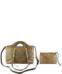 2-IN-1 Quilted Shopper Tote Crystal Stonned with the word "PRETTY"