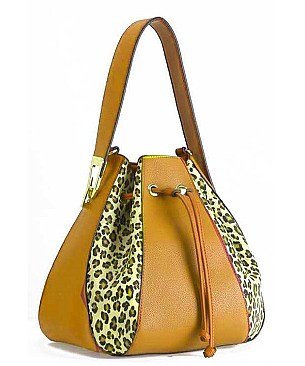 Draw String Leopard Hobo-Satchel