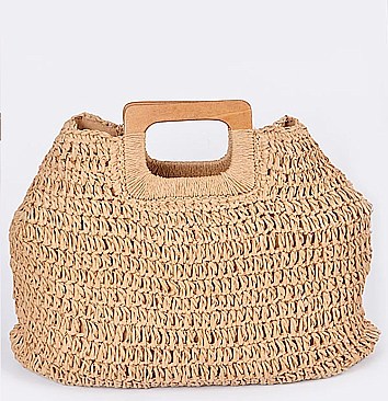 Wooden Handle Straw Summer Handag