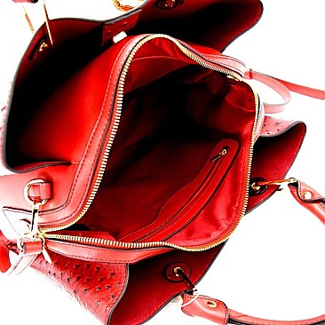 DX0016-LP Scarf Accent Ostrich Embossed 3-Compartment Satchel