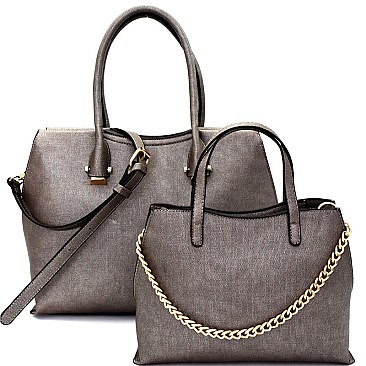 [S]DX0028-LP Chain Accent Inner Bag Textured 2 in 1 Satchel SET