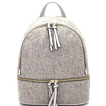 DX0029-LP Zipper-Decorated Tweed Backpack