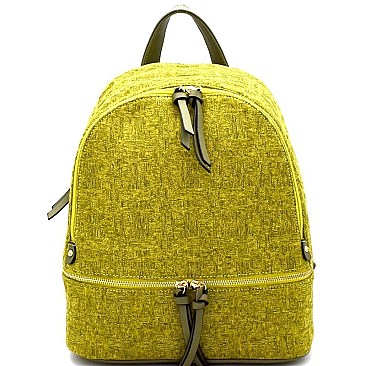 DX0029-LP Zipper-Decorated Tweed Backpack