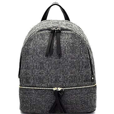 DX0029-LP Zipper-Decorated Tweed Backpack