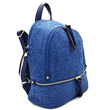 DX0029-LP Zipper-Decorated Tweed Backpack