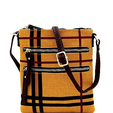 Multi-Zip Check Linen Cross Body