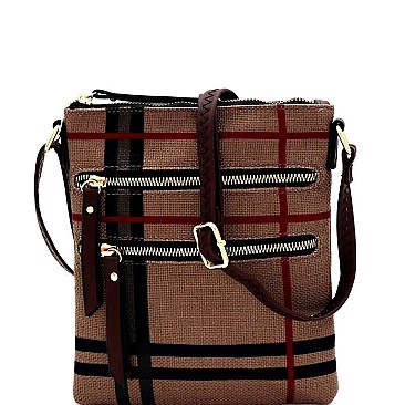Multi-Zip Check Linen Cross Body
