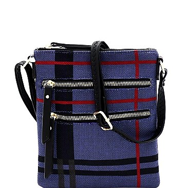 Multi-Zip Check Linen Cross Body