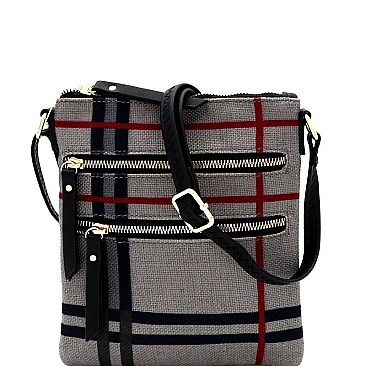 Multi-Zip Check Linen Cross Body