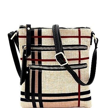 Multi-Zip Check Linen Cross Body