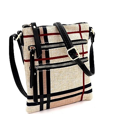 Multi-Zip Check Linen Cross Body