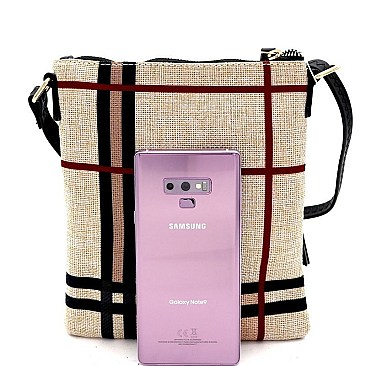 Multi-Zip Check Linen Cross Body