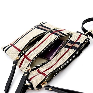 Multi-Zip Check Linen Cross Body